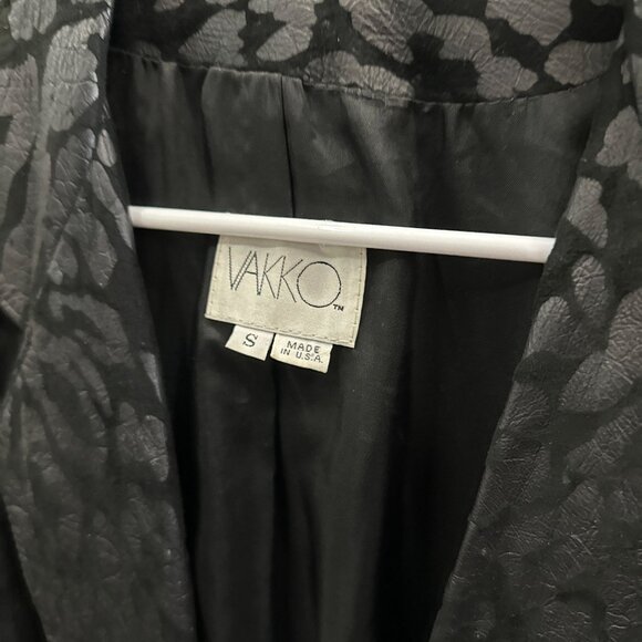Vtg 90s Vakko Black Leather Cheetah Animal Print Jacket Open Front Womens Small - Picture 2 of 6